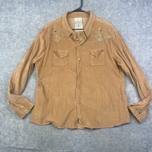 Artine Pearl Snap Corduroy Western Shirt Size Large USA Made Bling 80's 90's